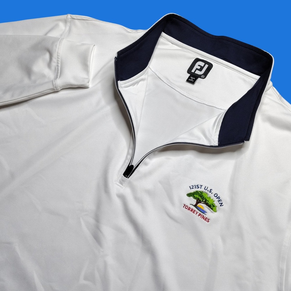 FootJoy Pullover Men 2XL White 121 US Open Torrey Pines 1/4 Zip Golf Performance